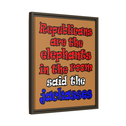 donkeys and elephants - framed canvas art (light brown)