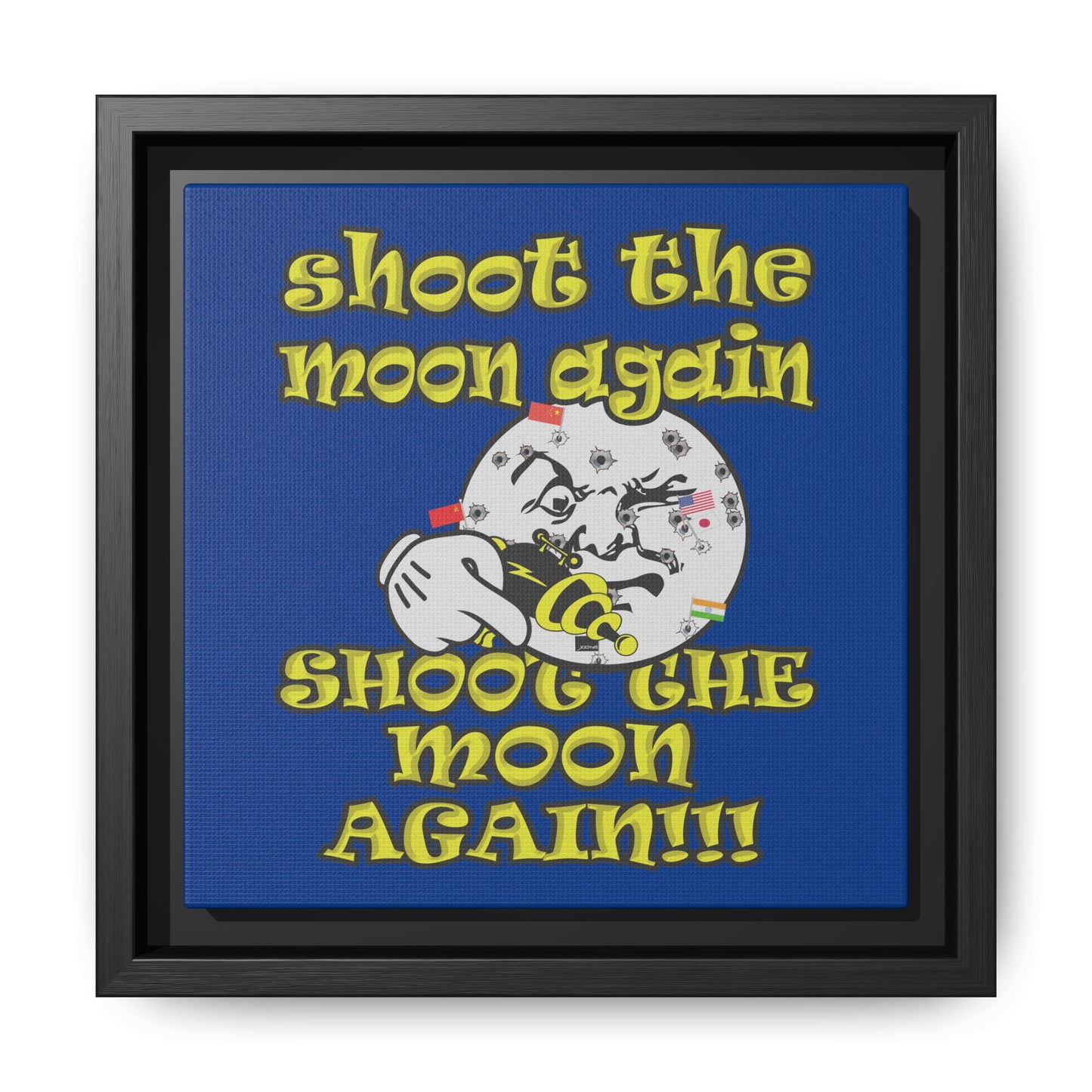 shoot the moon again - framed canvas art (dark blue)
