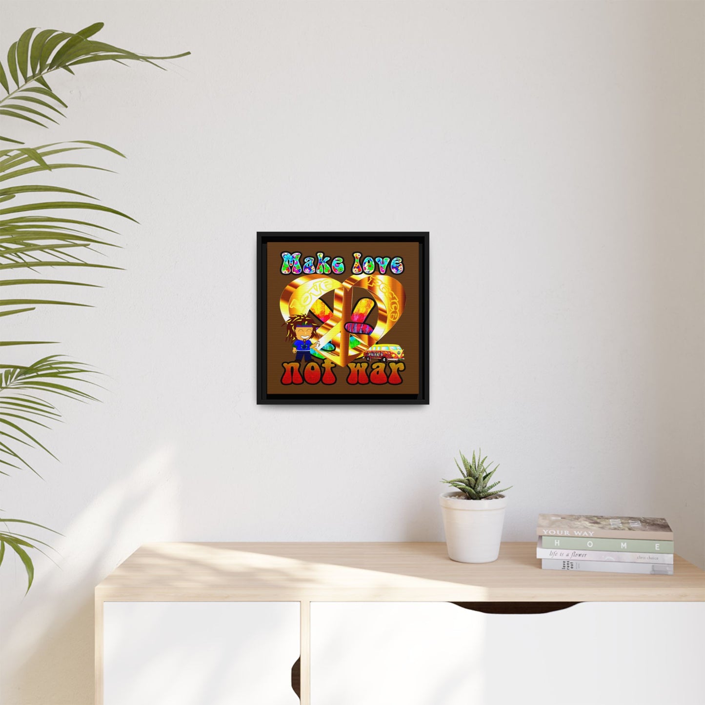 love peace - framed canvas art (brown)