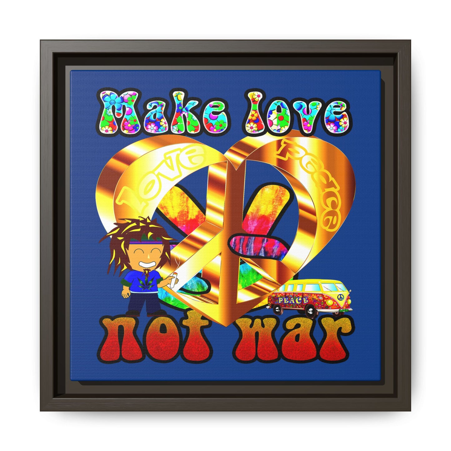 love peace - framed canvas art (dark blue)