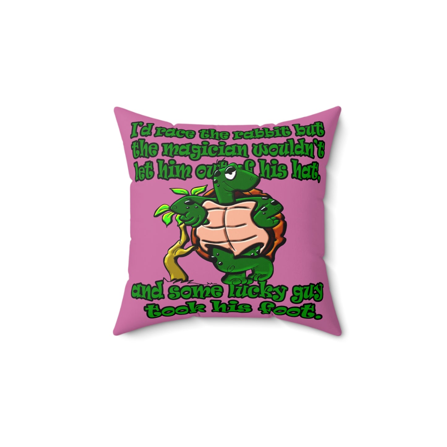 turtle race - Spun Polyester Square Pillow - (light pink)
