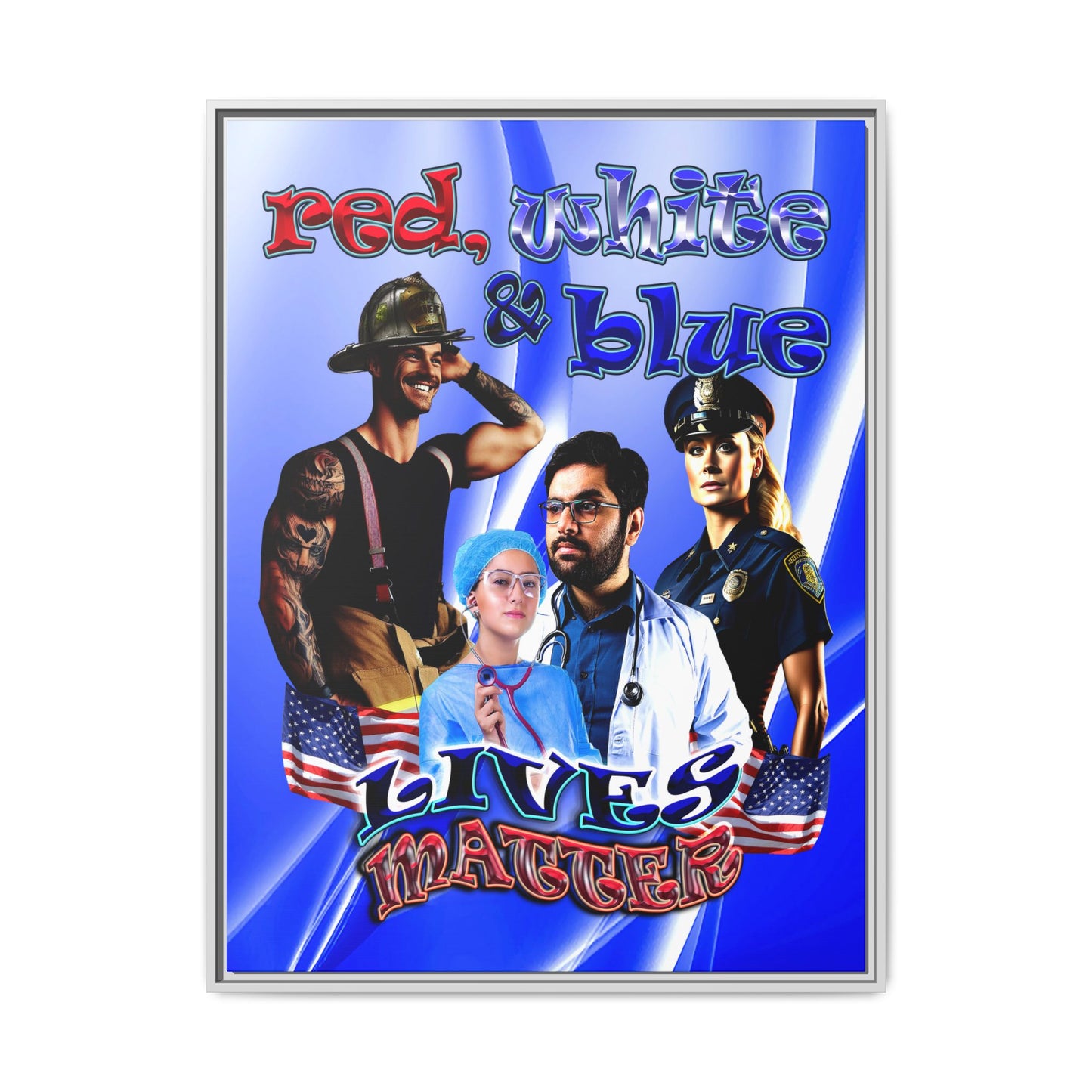 rw&b lives matter - framed canvas art (blue-white wave)