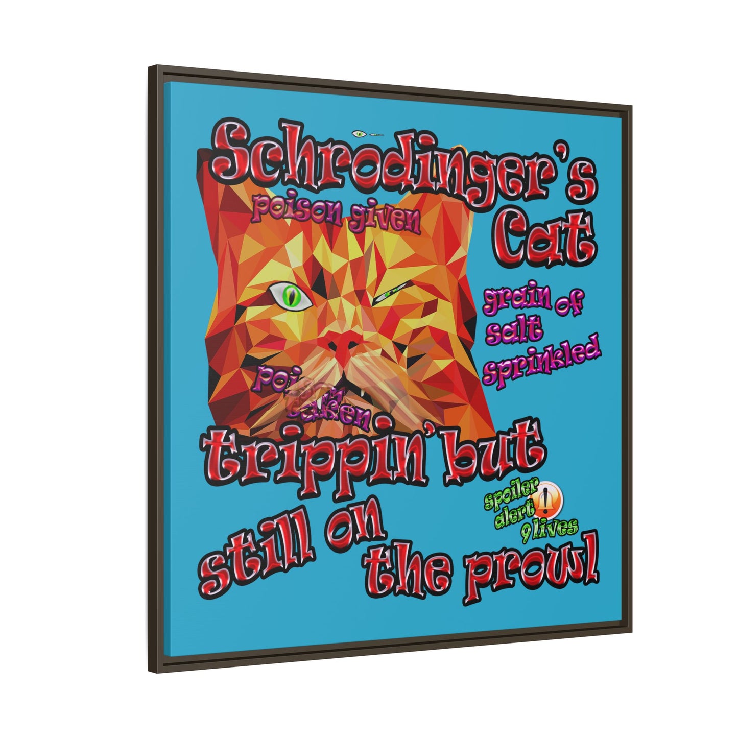 schrodinger's cat - framed canvas art (turquoise)