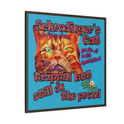 schrodinger's cat - framed canvas art (turquoise)
