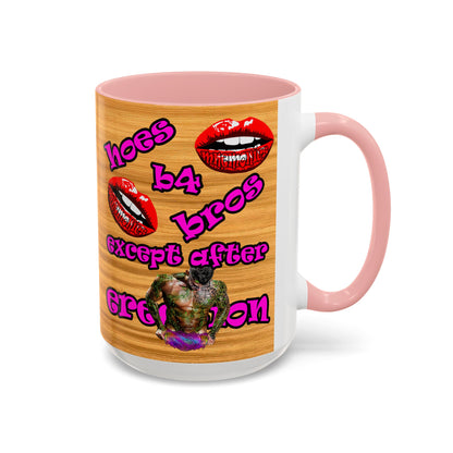 hoes b4 bros - Accent Mug (butterscotch wood finish)