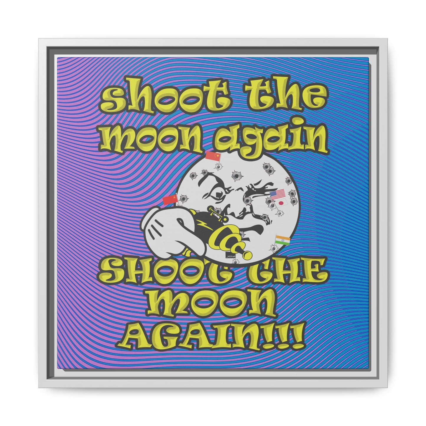 shoot the moon again - framed canvas art (light blue-purple wave)