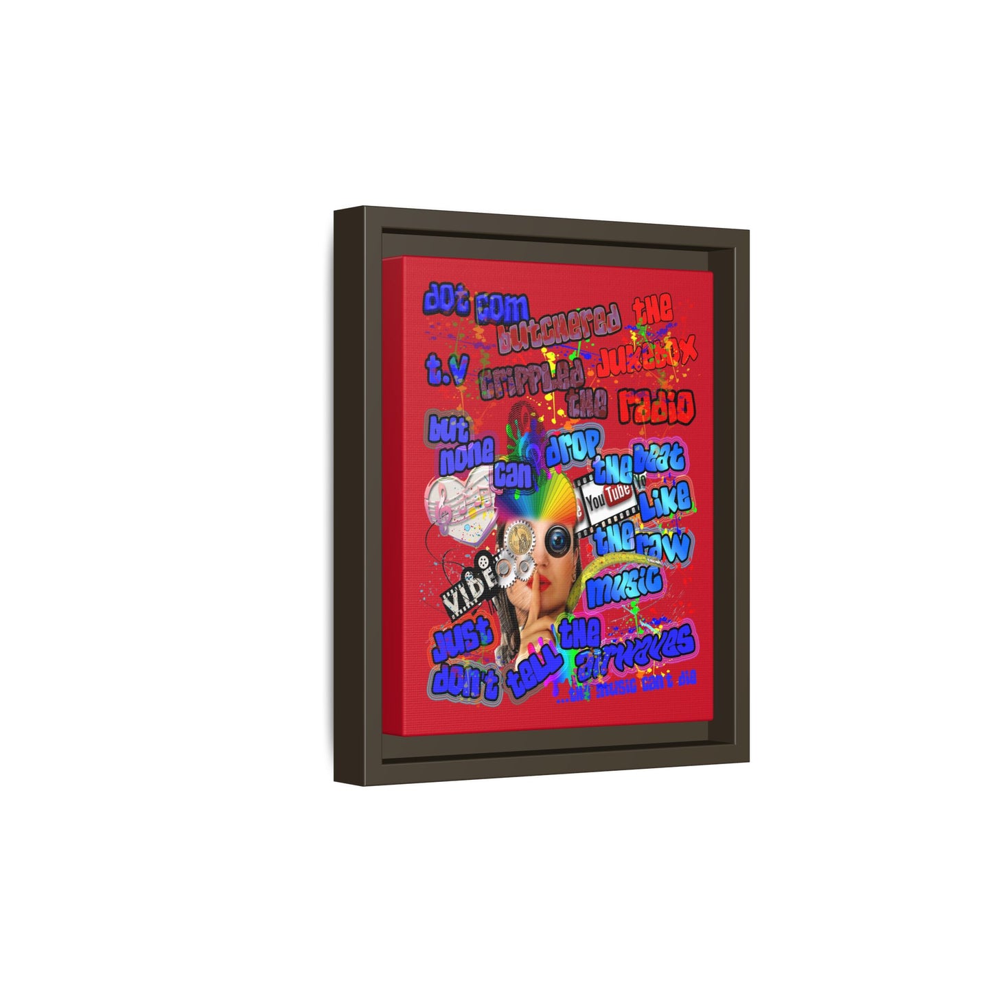 drop the beat - framed canvas art (dark red)