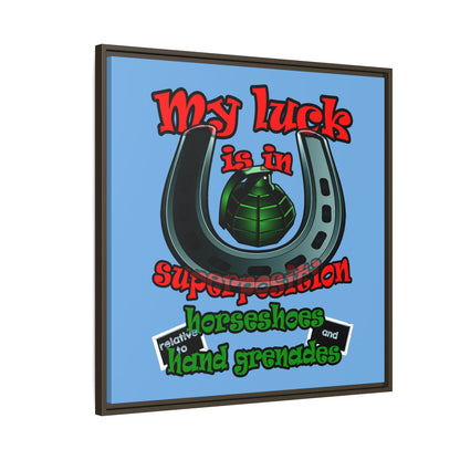 my luck - framed canvas art (light blue)