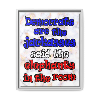donkeys and elephants - framed canvas art (white marble)