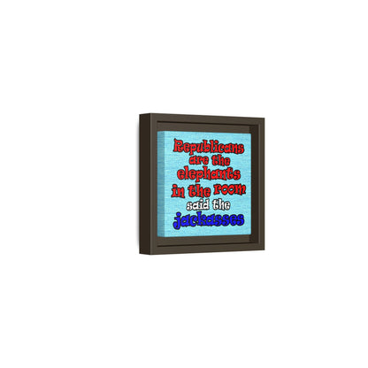 donkeys and elephants - framed canvas art (faded blue)