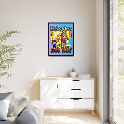 love peace - framed canvas art (light blue-purple wave)