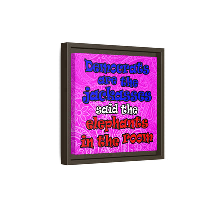 donkeys and elephants - framed canvas art (pink swirl)
