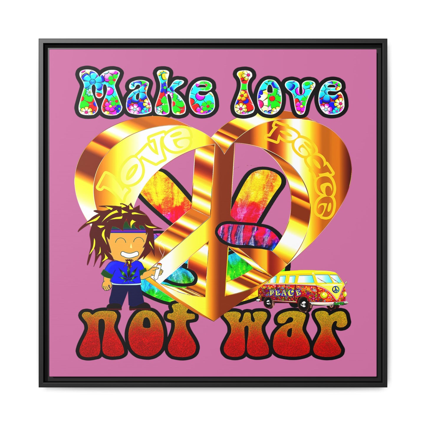 love peace - framed canvas art (light pink)