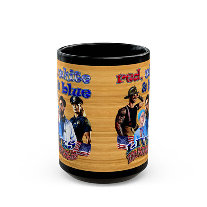 rw&b lives matter - Black Mug (butterscotch wood finish)