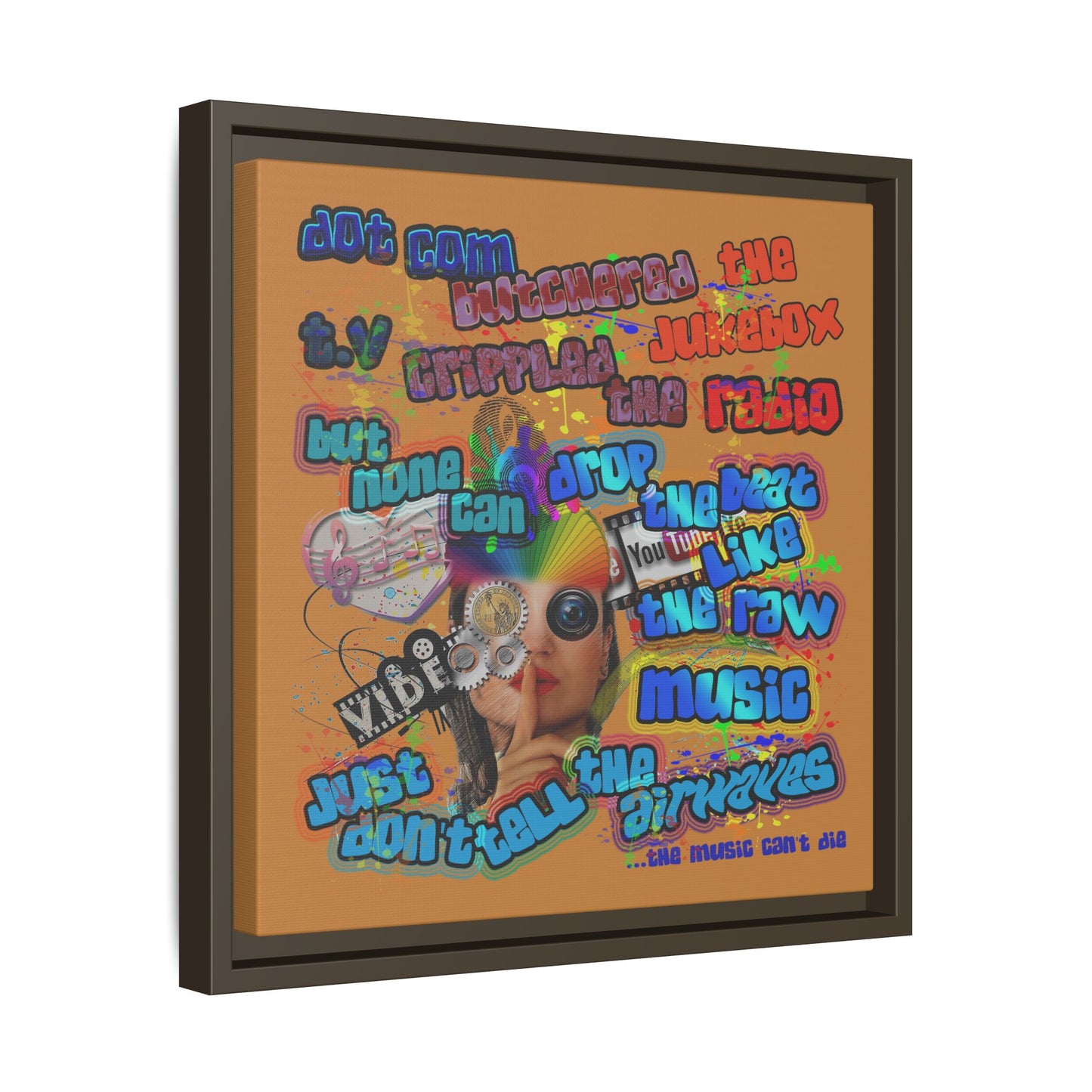 drop the beat - framed canvas art (light brown)