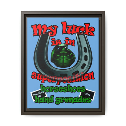 my luck - framed canvas art (light blue)