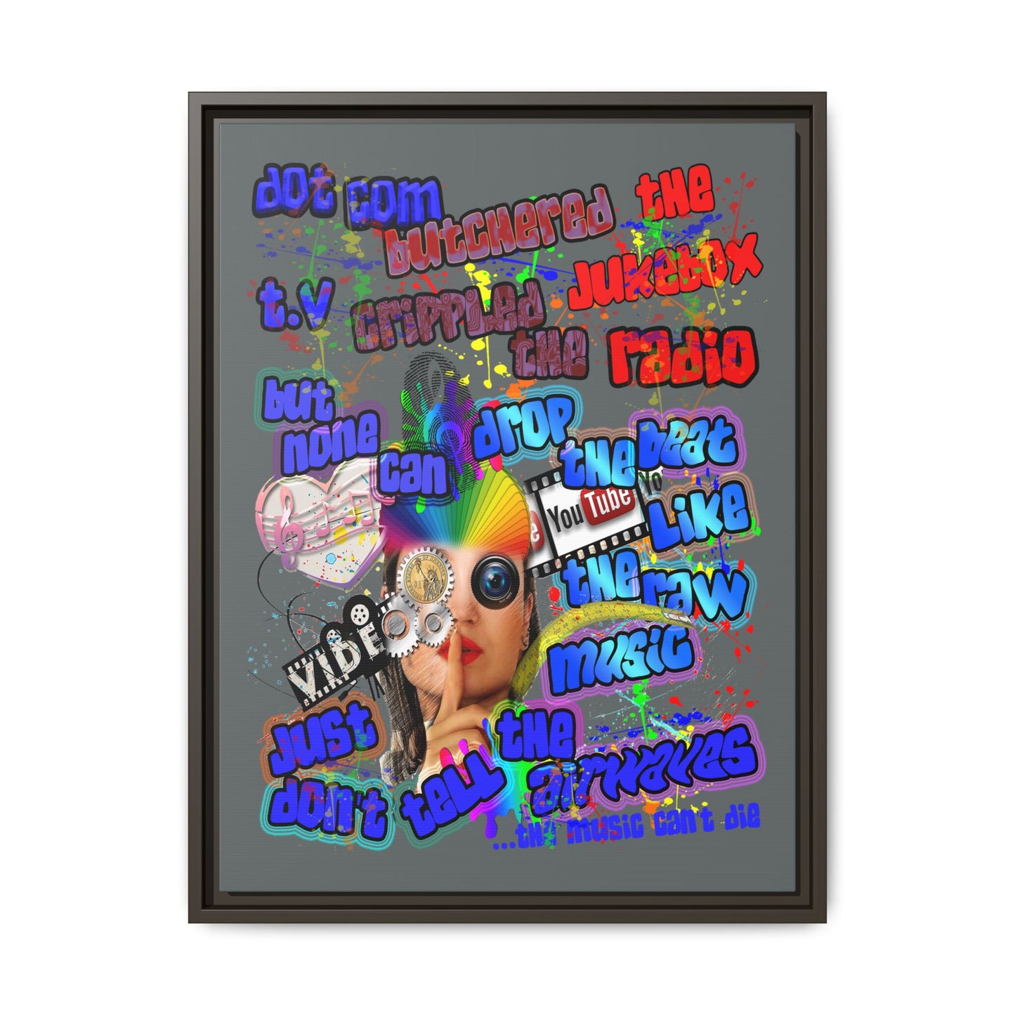 drop the beat - framed canvas art (dark grey)