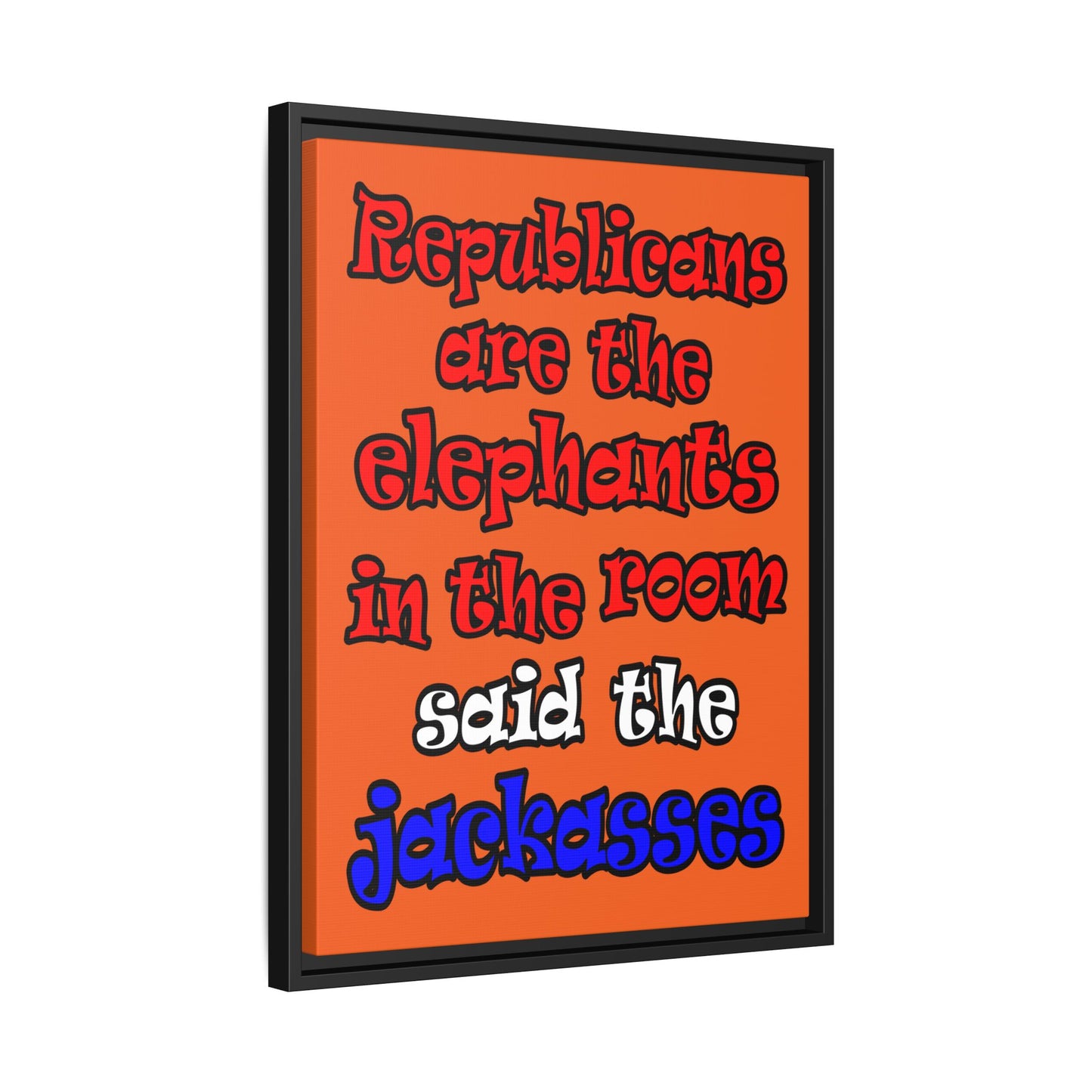 donkeys and elephants - framed canvas art (orange)
