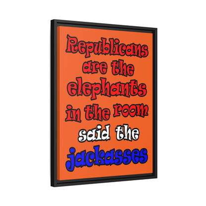 donkeys and elephants - framed canvas art (orange)