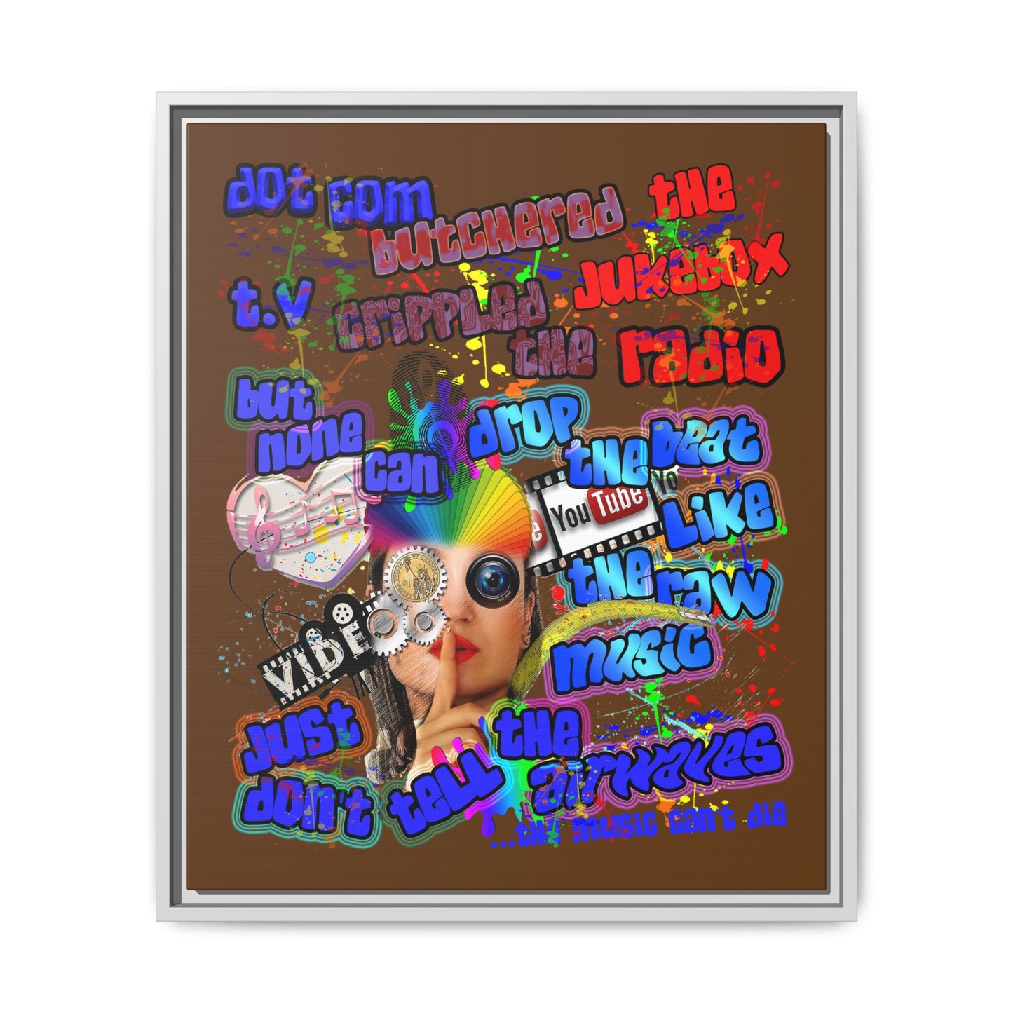 drop the beat - framed canvas art (brown)