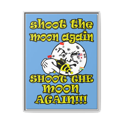 shoot the moon again - framed canvas art (light blue)