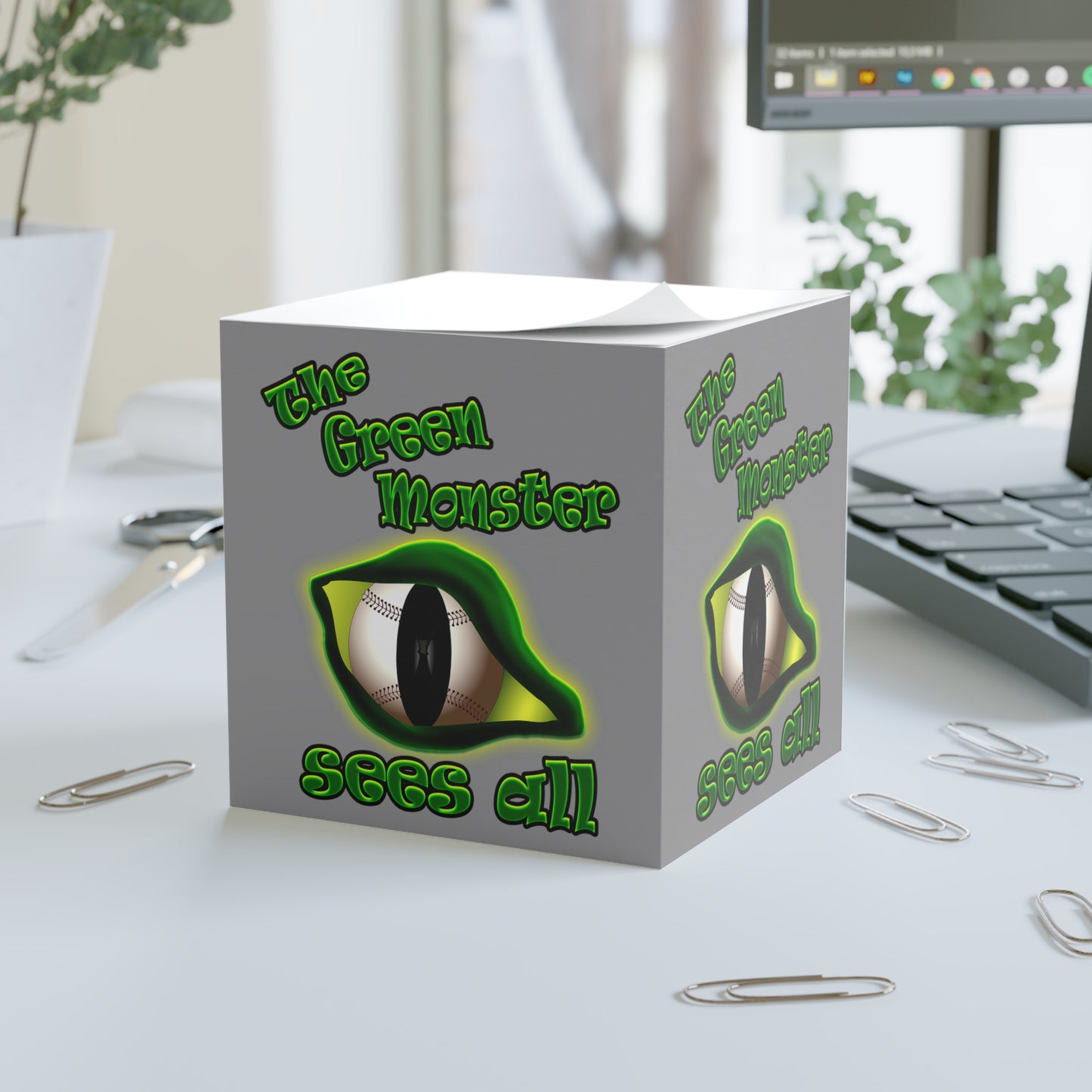 green monster - note cube (grey)