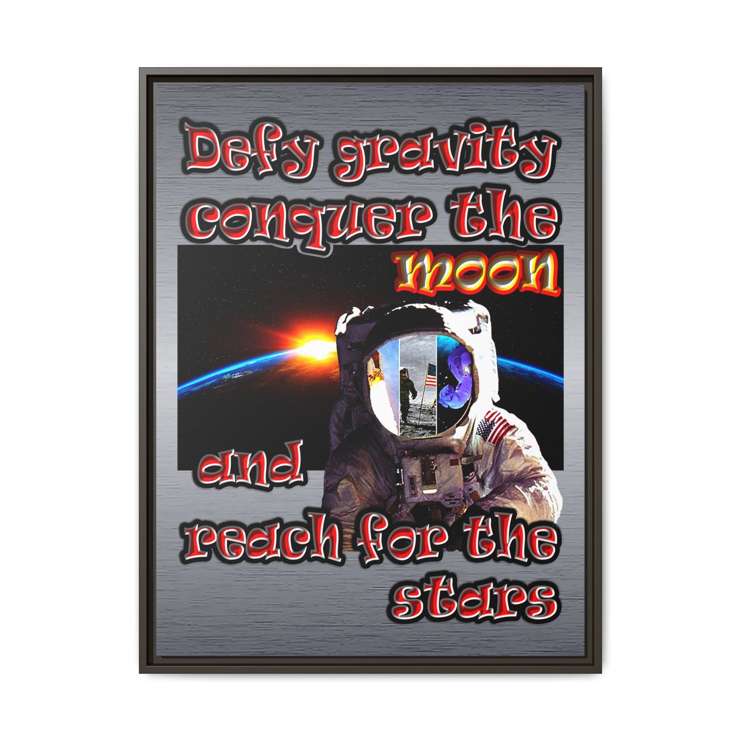 defy conquer reach - framed canvas art (brushed nickel)