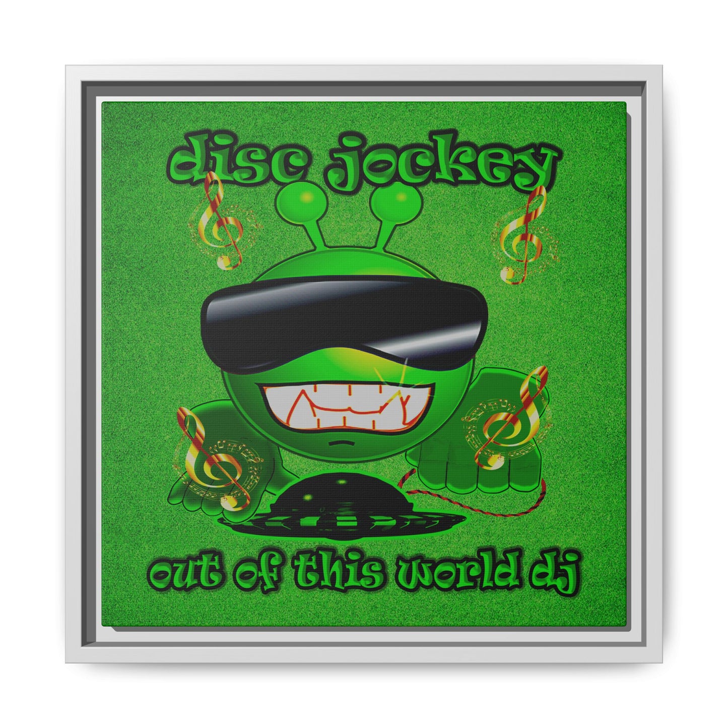 disc jockey - framed canvas art (green turf)