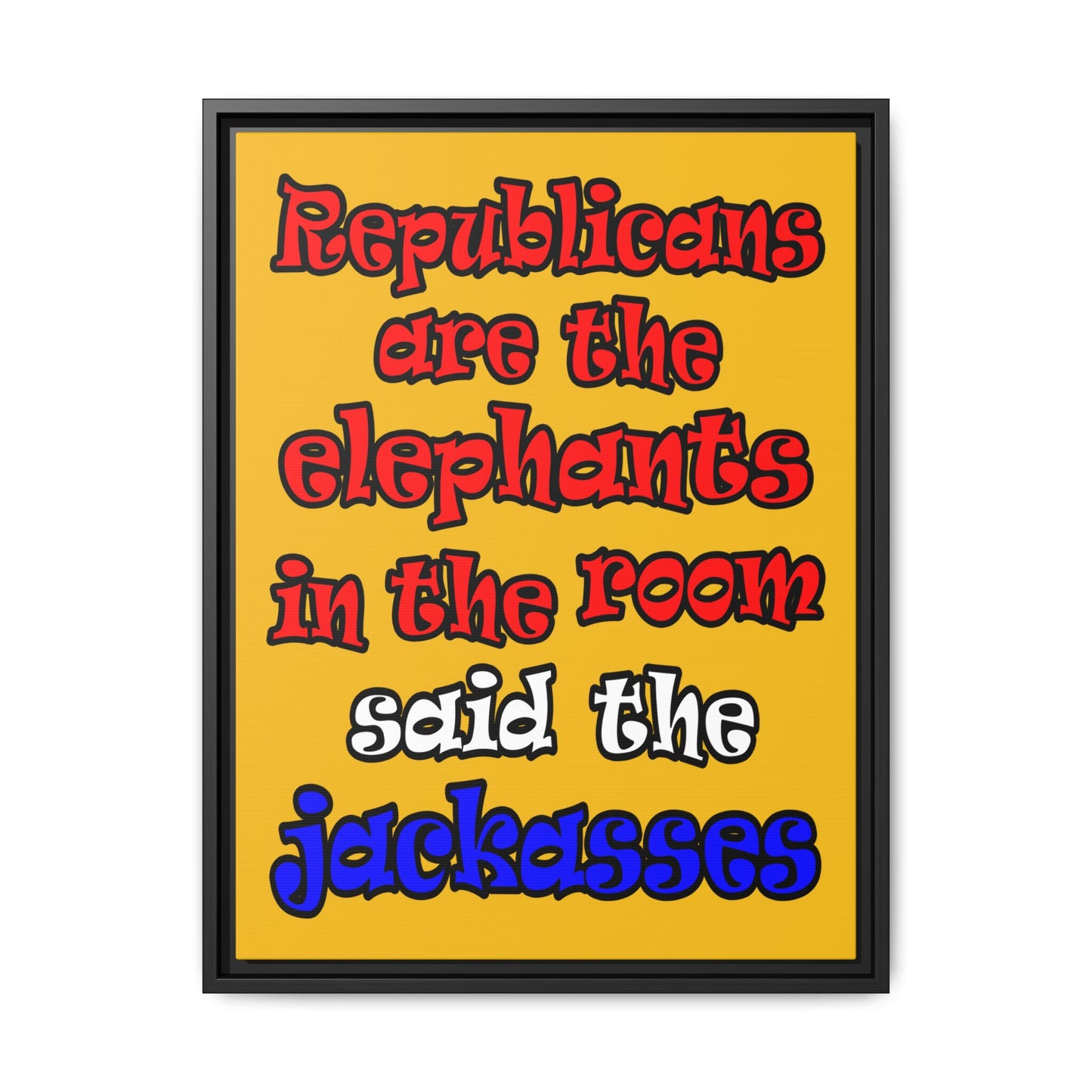 donkeys and elephants - framed canvas art (yellow)