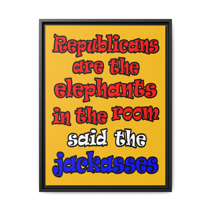 donkeys and elephants - framed canvas art (yellow)