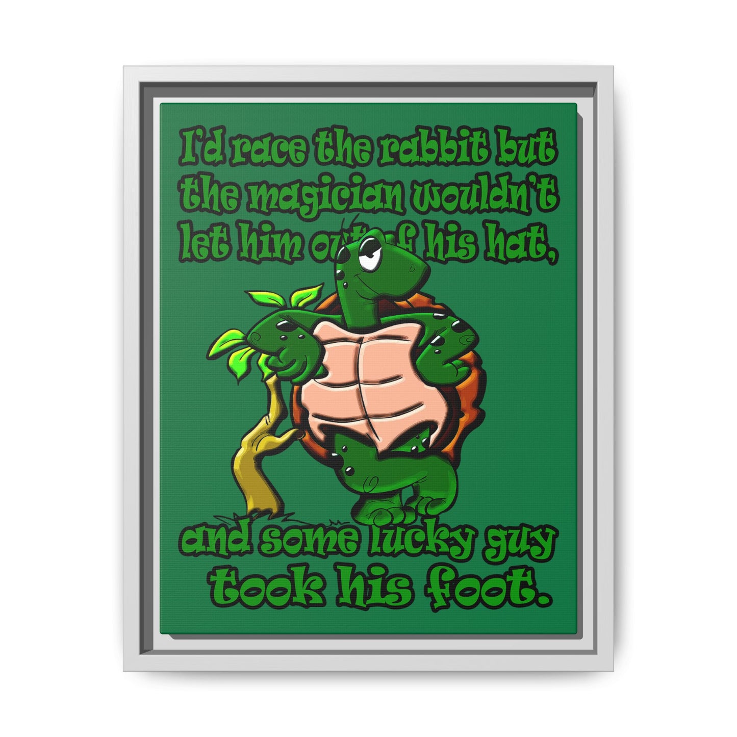 turtle race - framed canvas art (dark green)