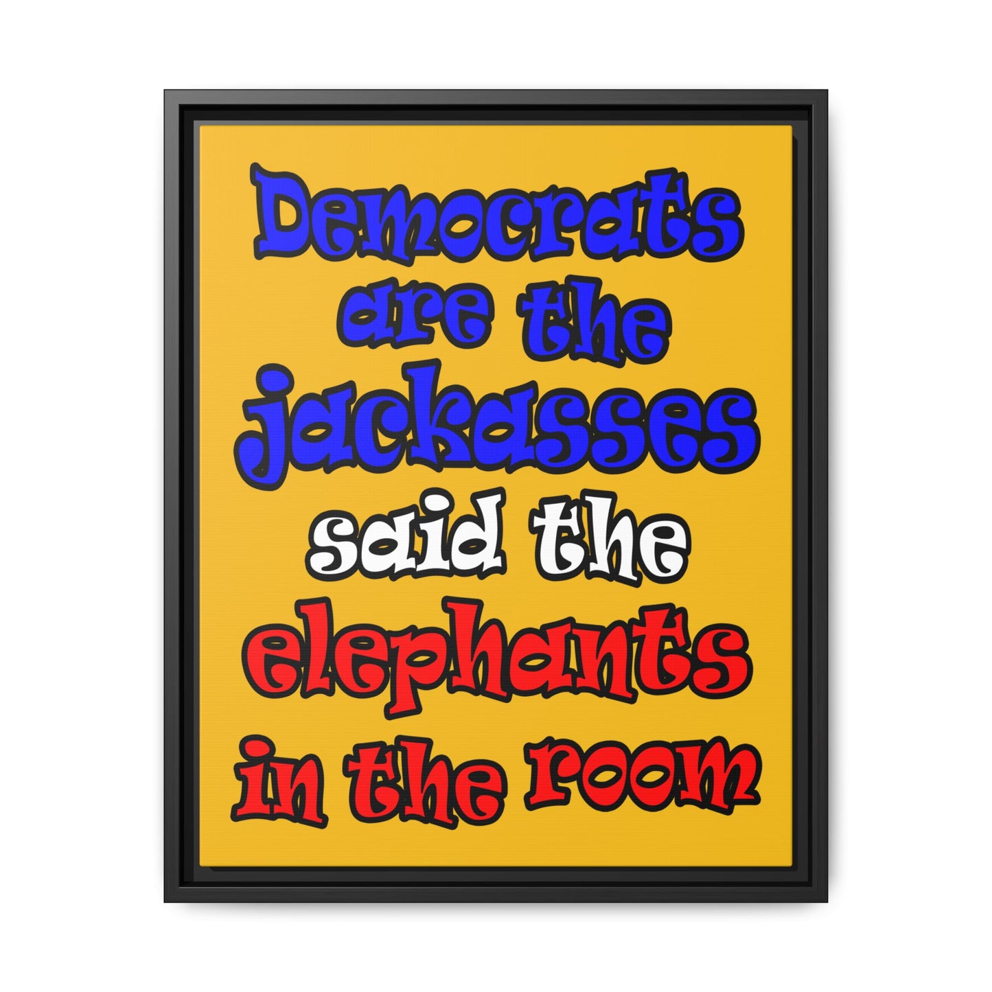donkeys and elephants - framed canvas art (yellow)