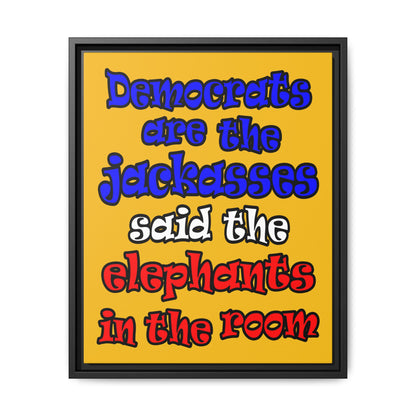 donkeys and elephants - framed canvas art (yellow)