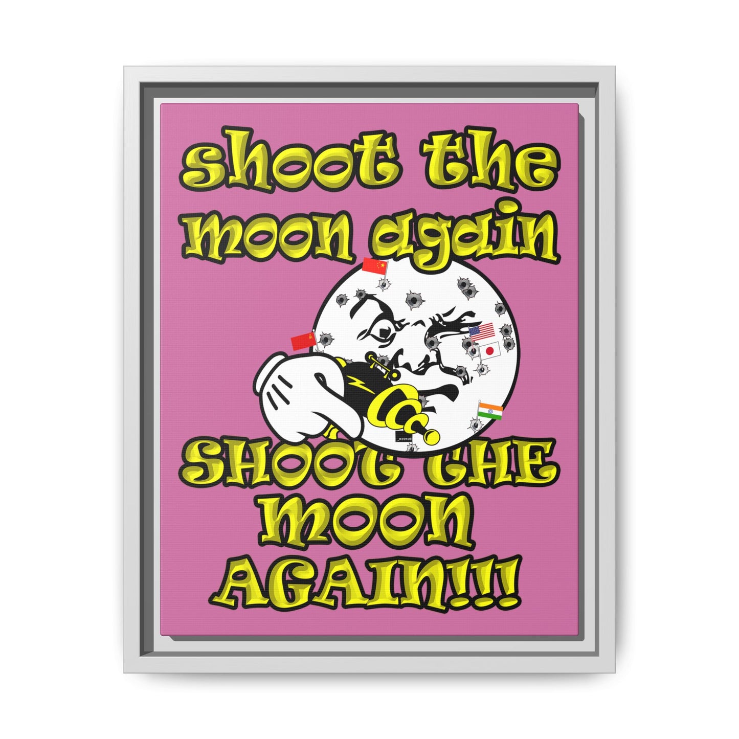 shoot the moon again - framed canvas art (light pink)