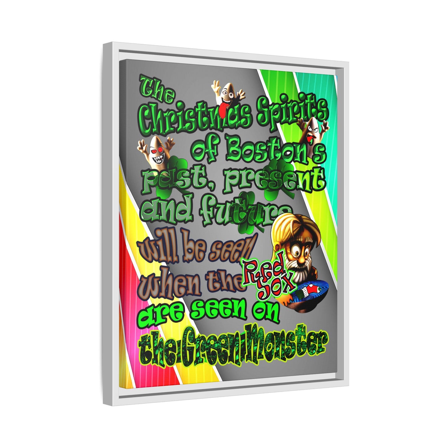 christmas spirits of boston - framed canvas art (rainbow split)