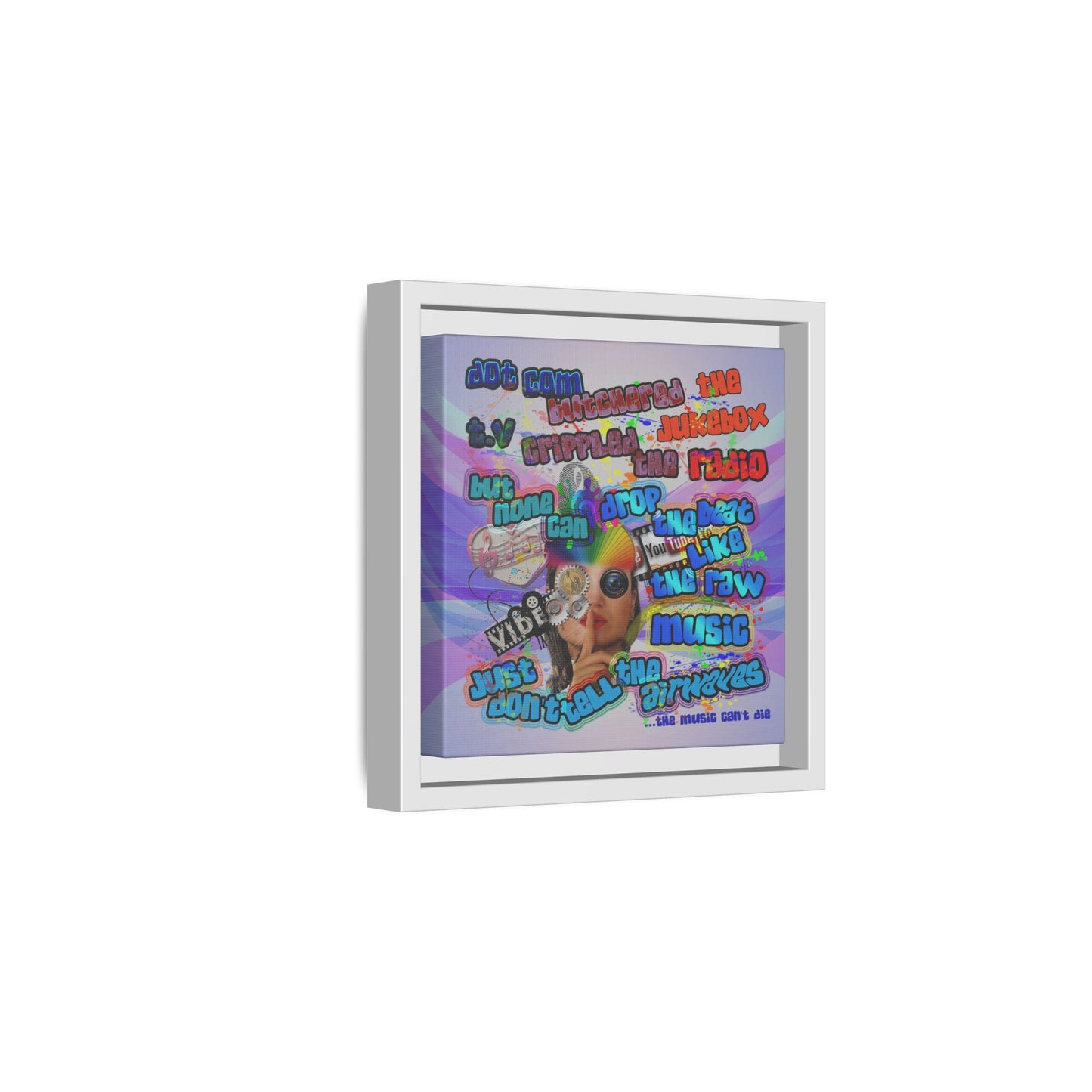 drop the beat - framed canvas art (light blue-pink wave)