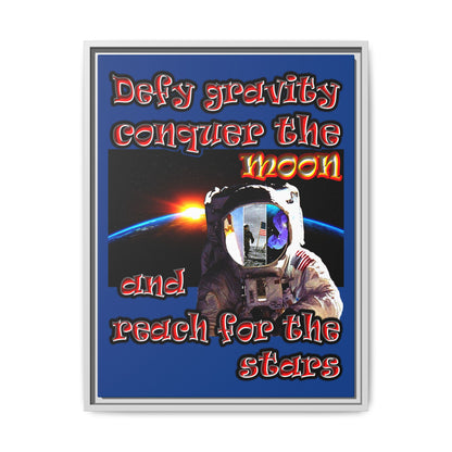defy conquer reach - framed canvas art (dark blue)
