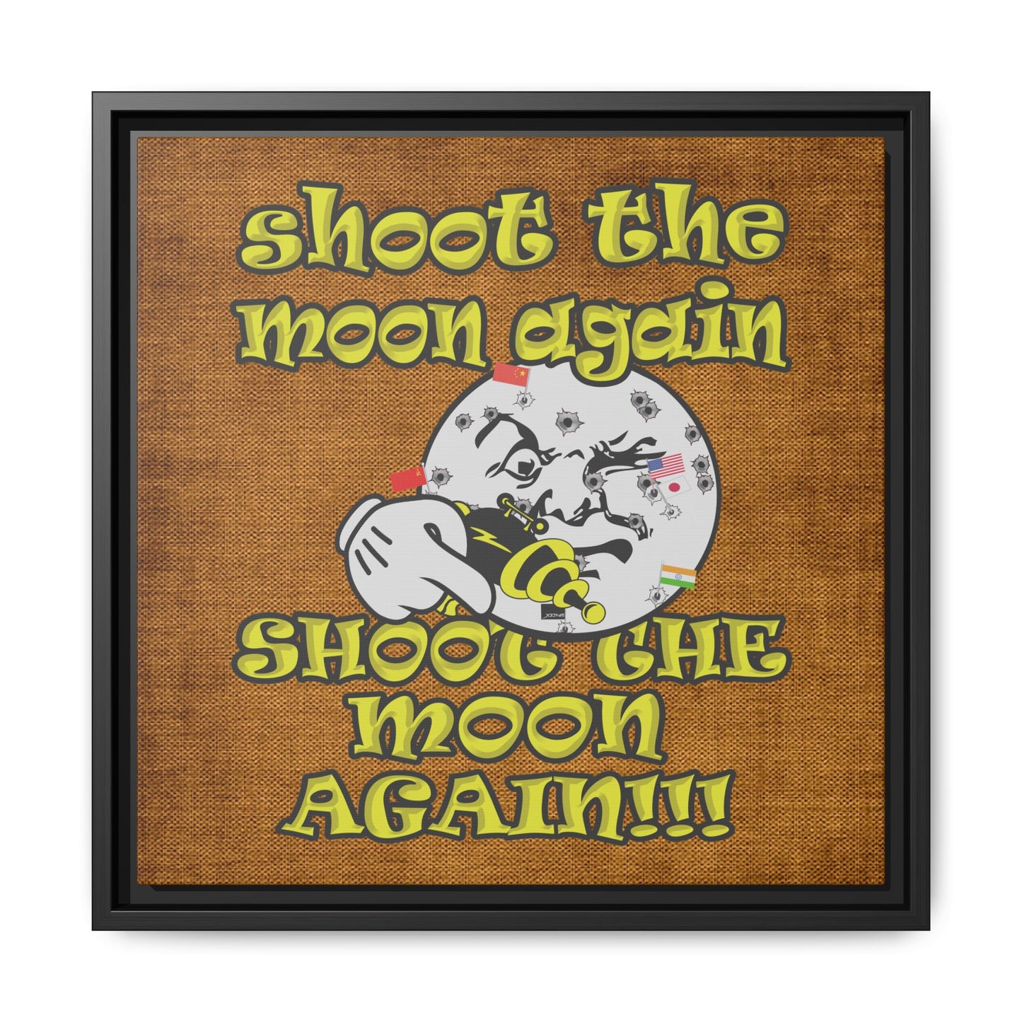 shoot the moon again - framed canvas art (brown papyrus)