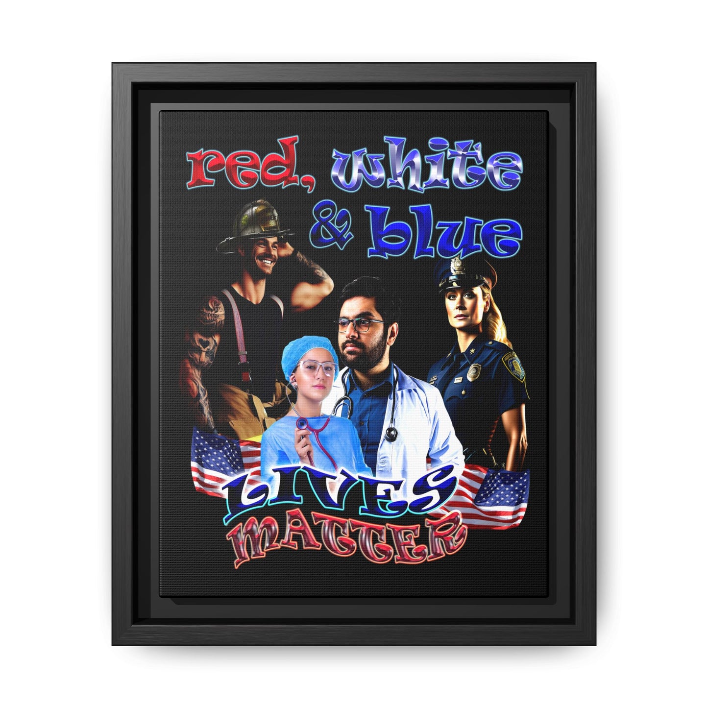 rw&b lives matter - framed canvas art (black)