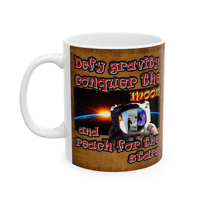 defy conquer reach - White Mug (brown papyrus)