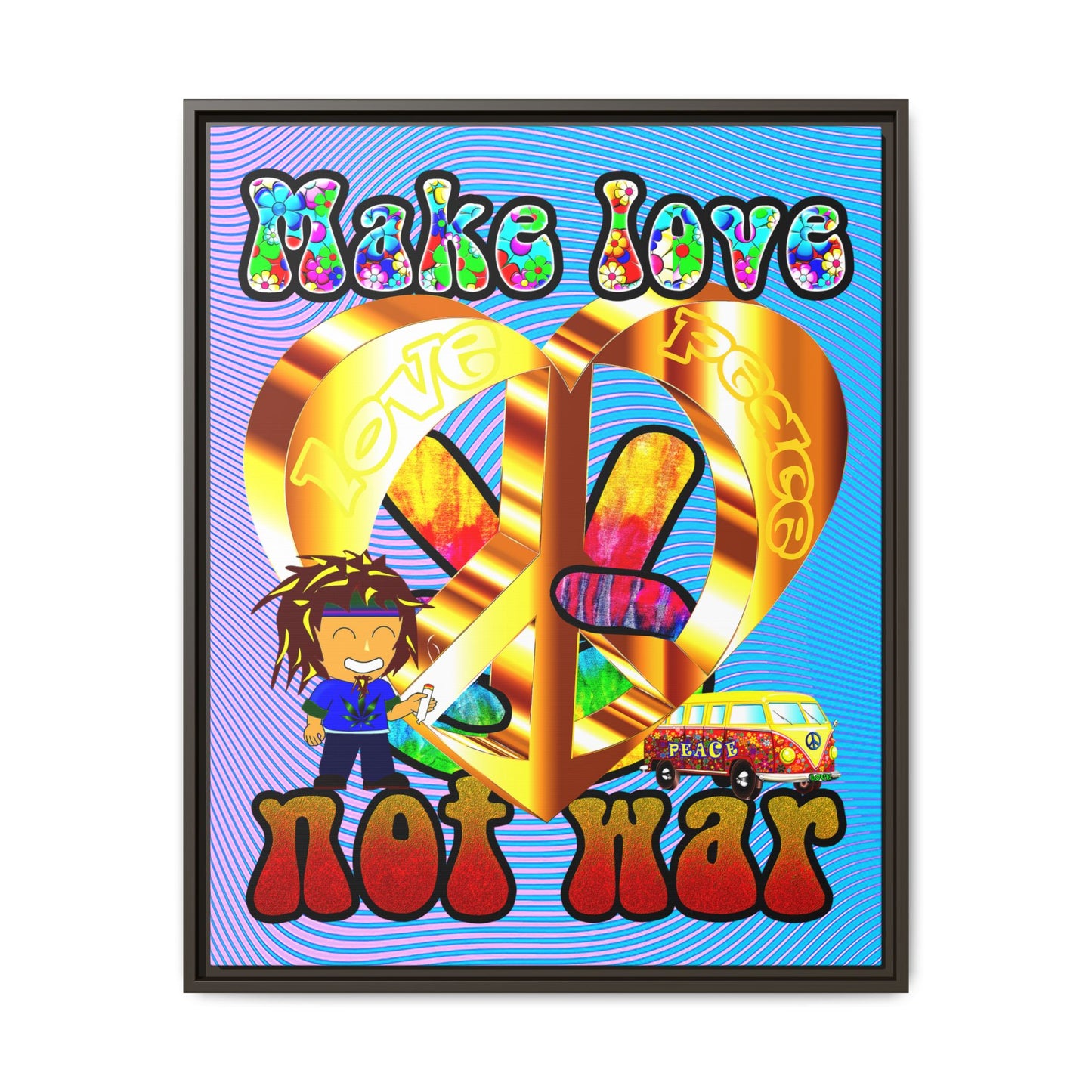 love peace - framed canvas art (light blue-purple wave)