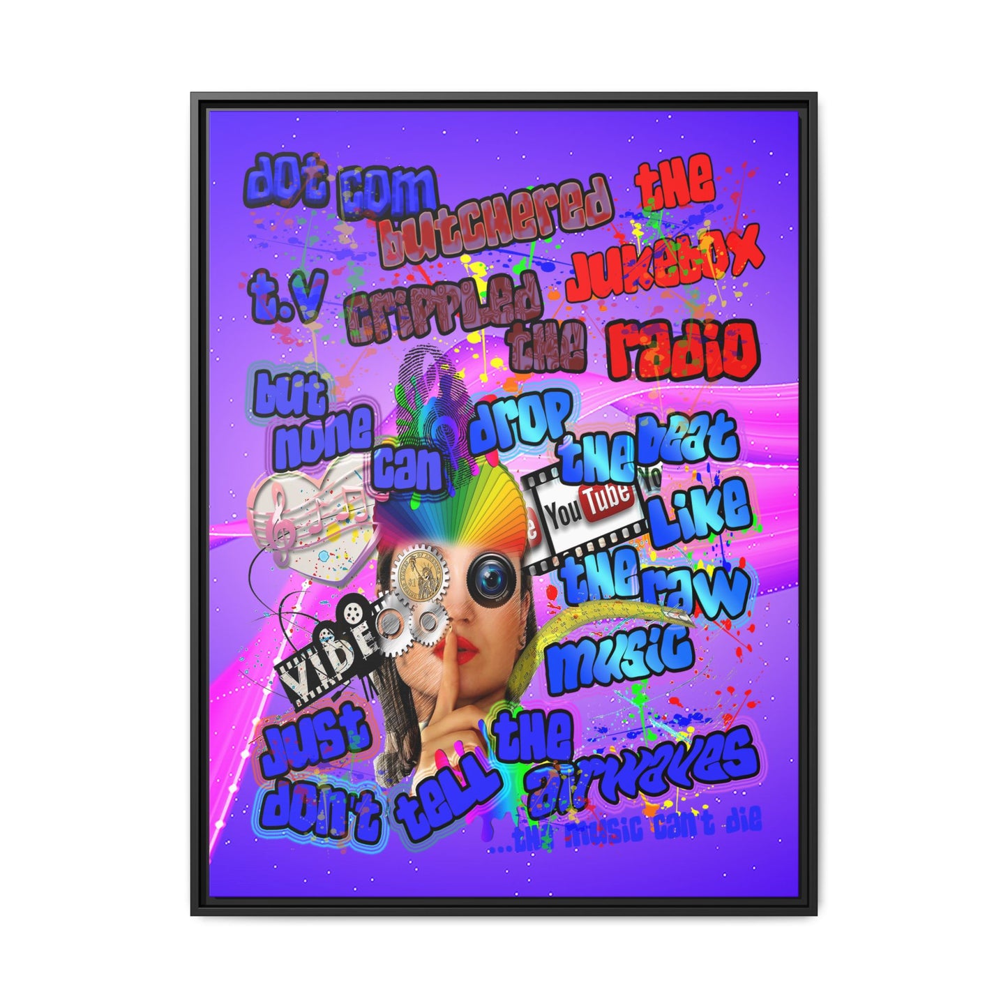 drop the beat - framed canvas art (purple-pink wave)