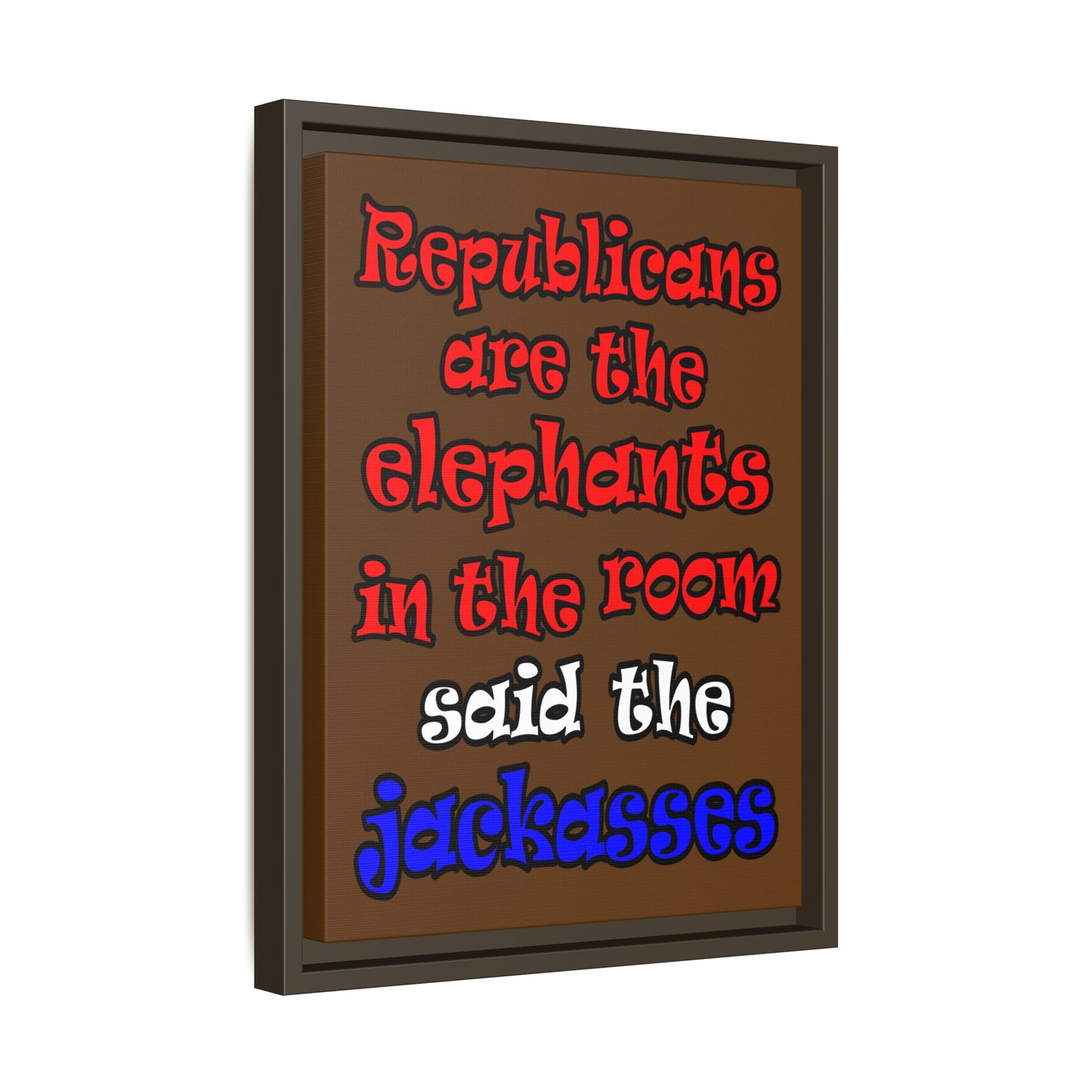 donkeys and elephants - framed canvas art (brown)