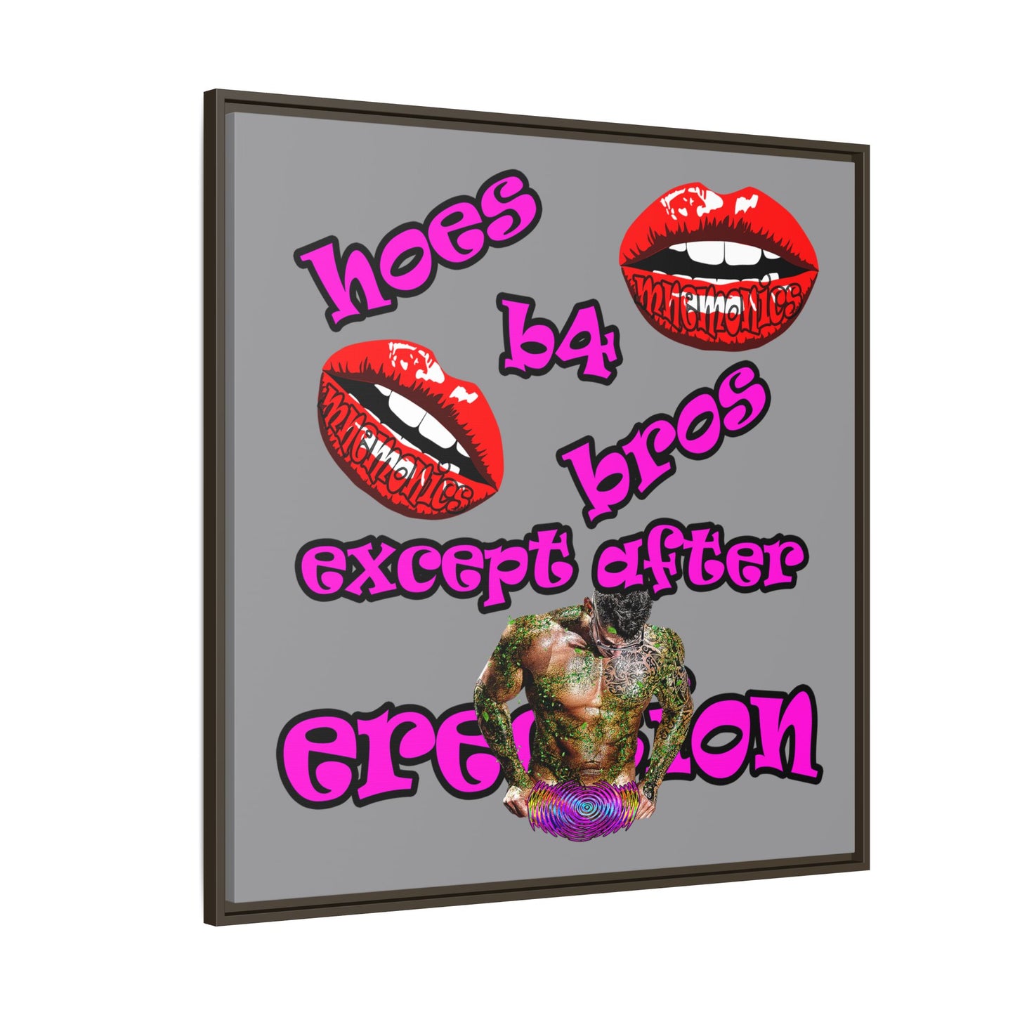 hoes b4 bros - framed canvas art (grey)