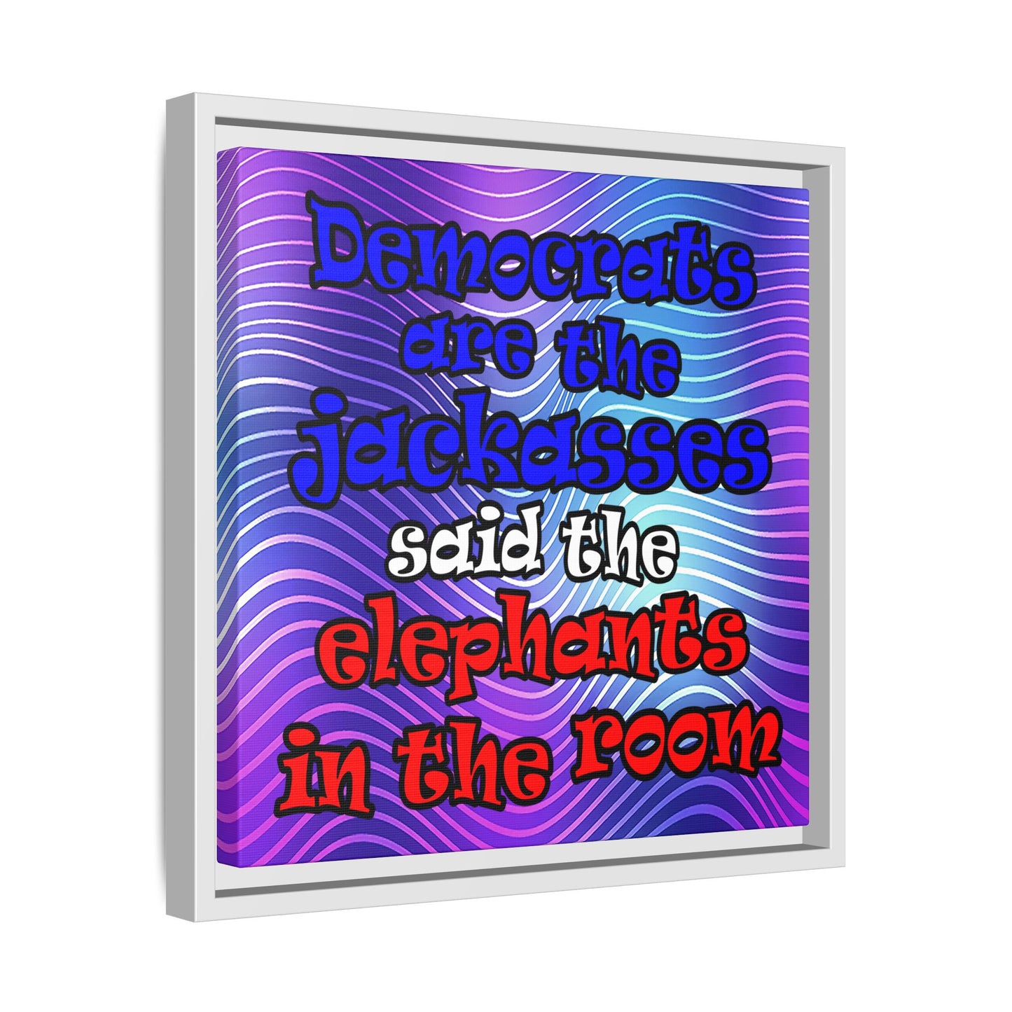 donkeys and elephants - framed canvas art (purple wave)