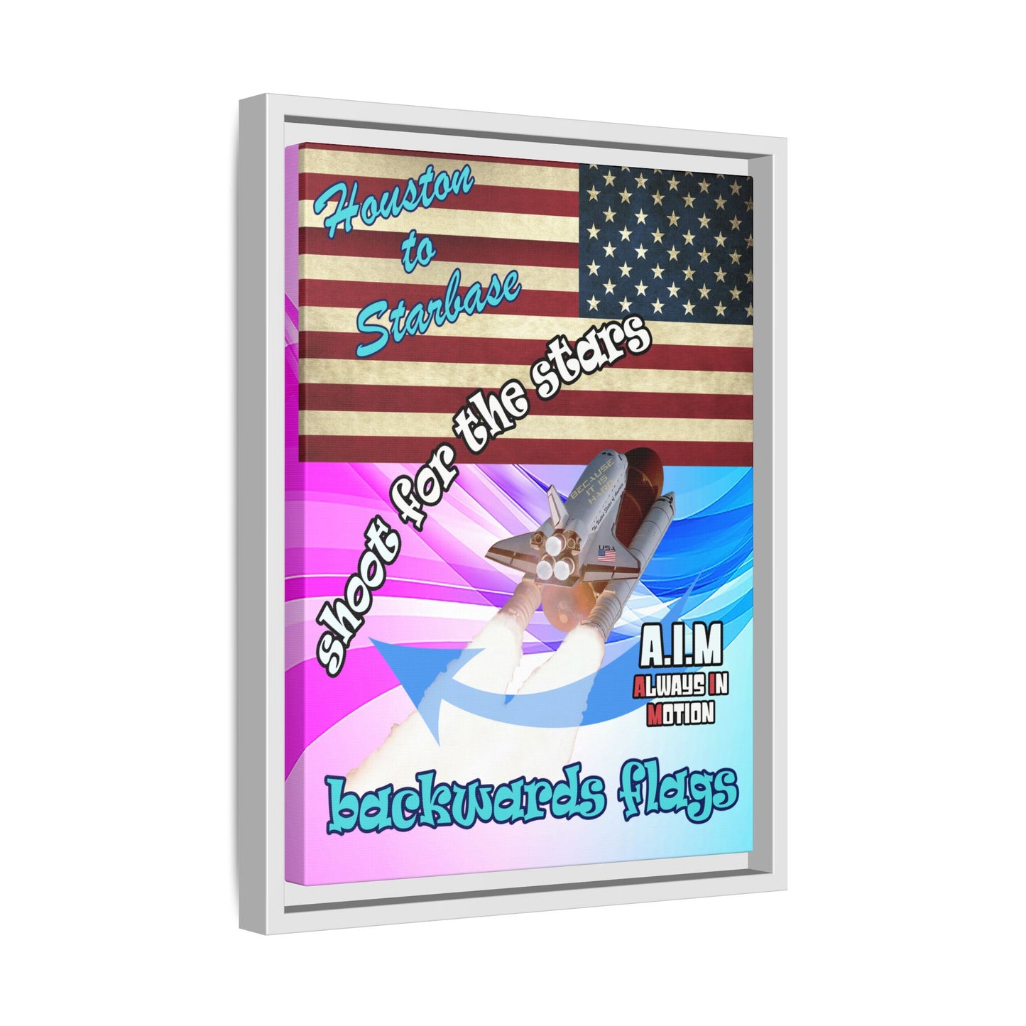 shoot for the stars - framed canvas art (light blue-pink wave)