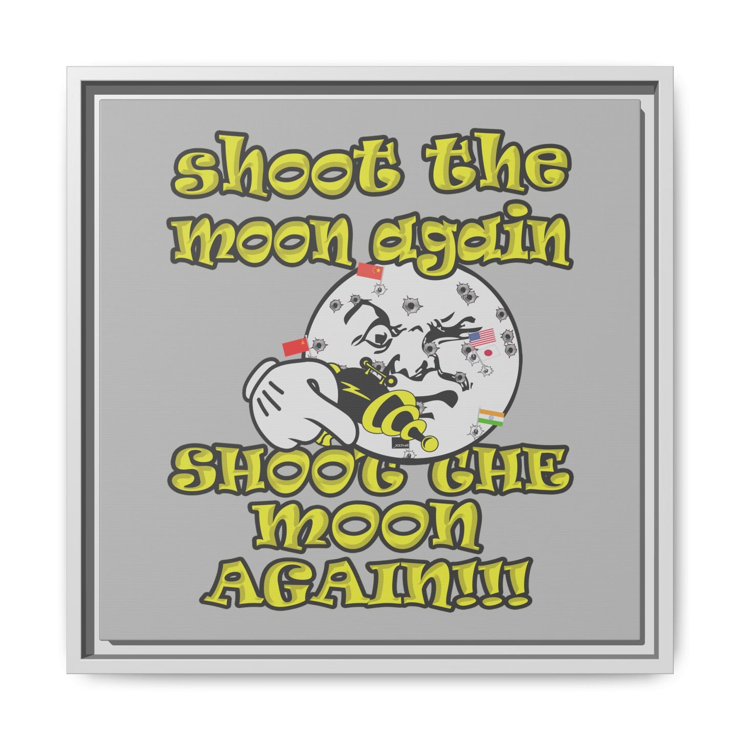 shoot the moon again - framed canvas art (light grey)