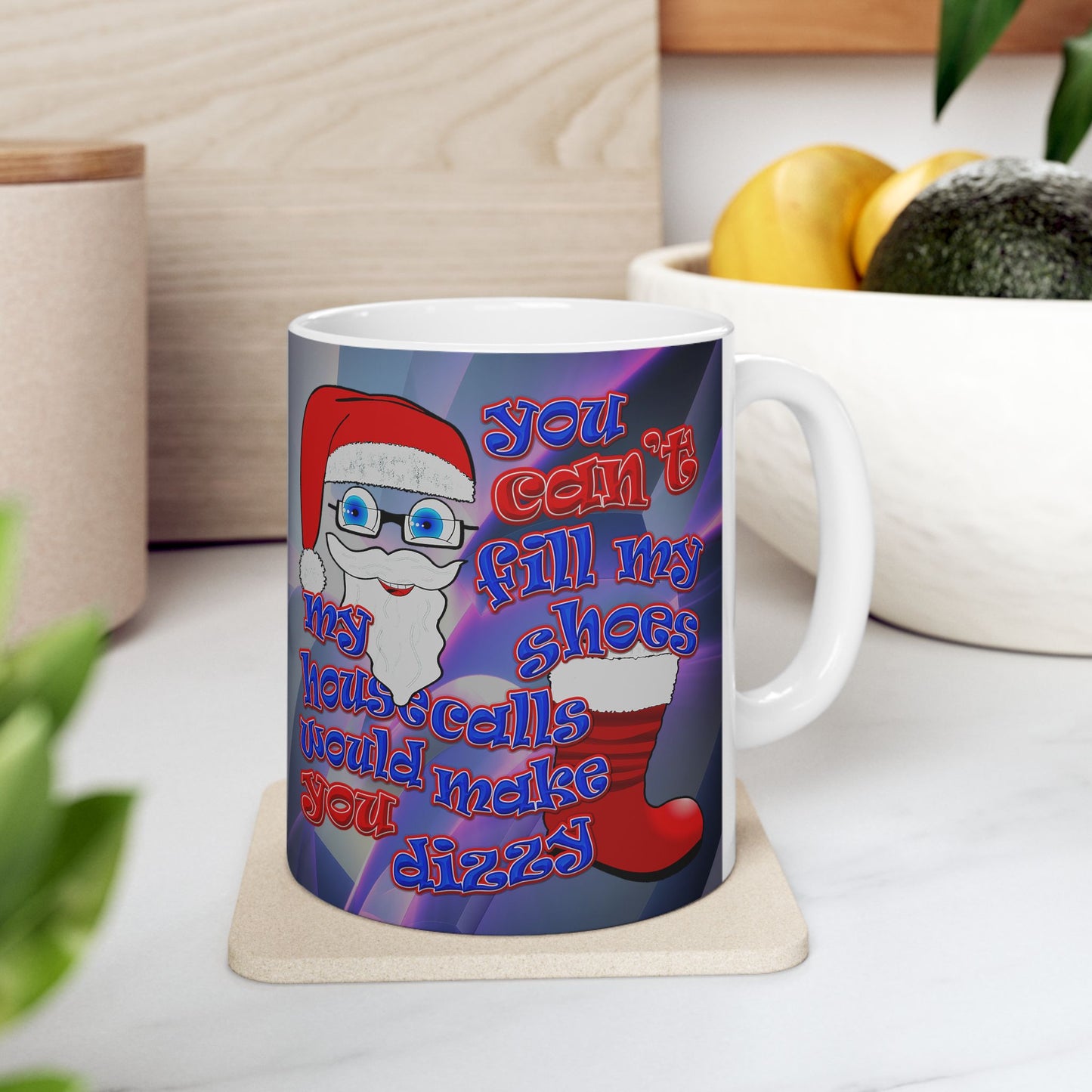 santa's shoes - White Mug (grey-pink wave)