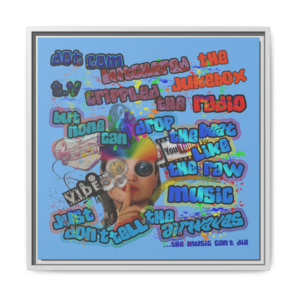 drop the beat - framed canvas art (light blue)