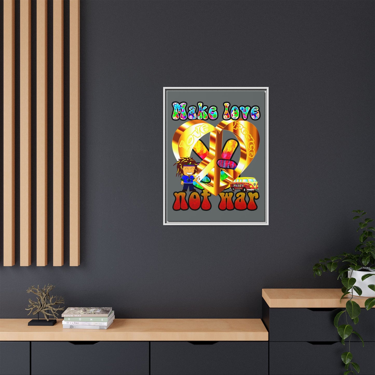 love peace - framed canvas art (dark grey)